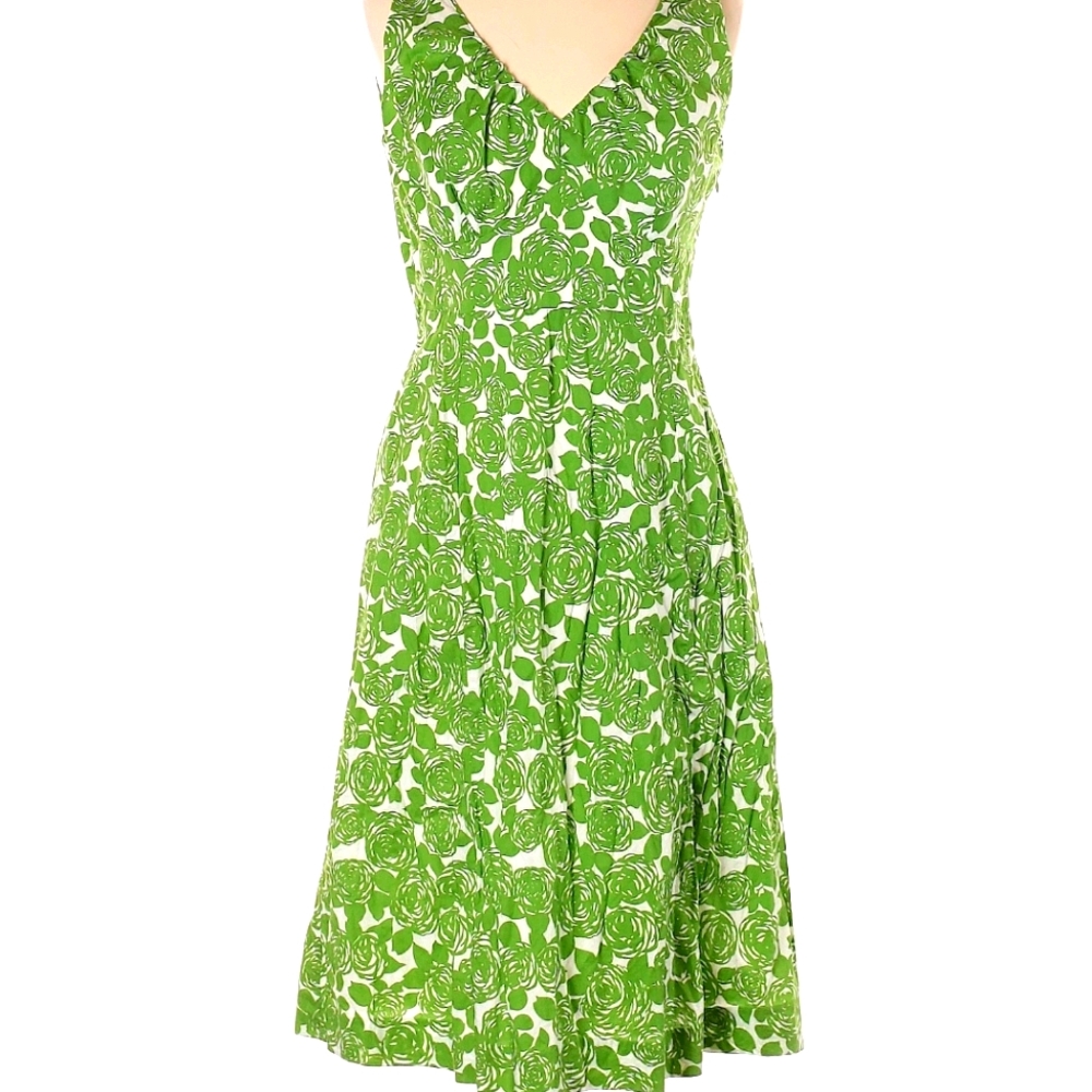 Boden Green Rose Print Dress